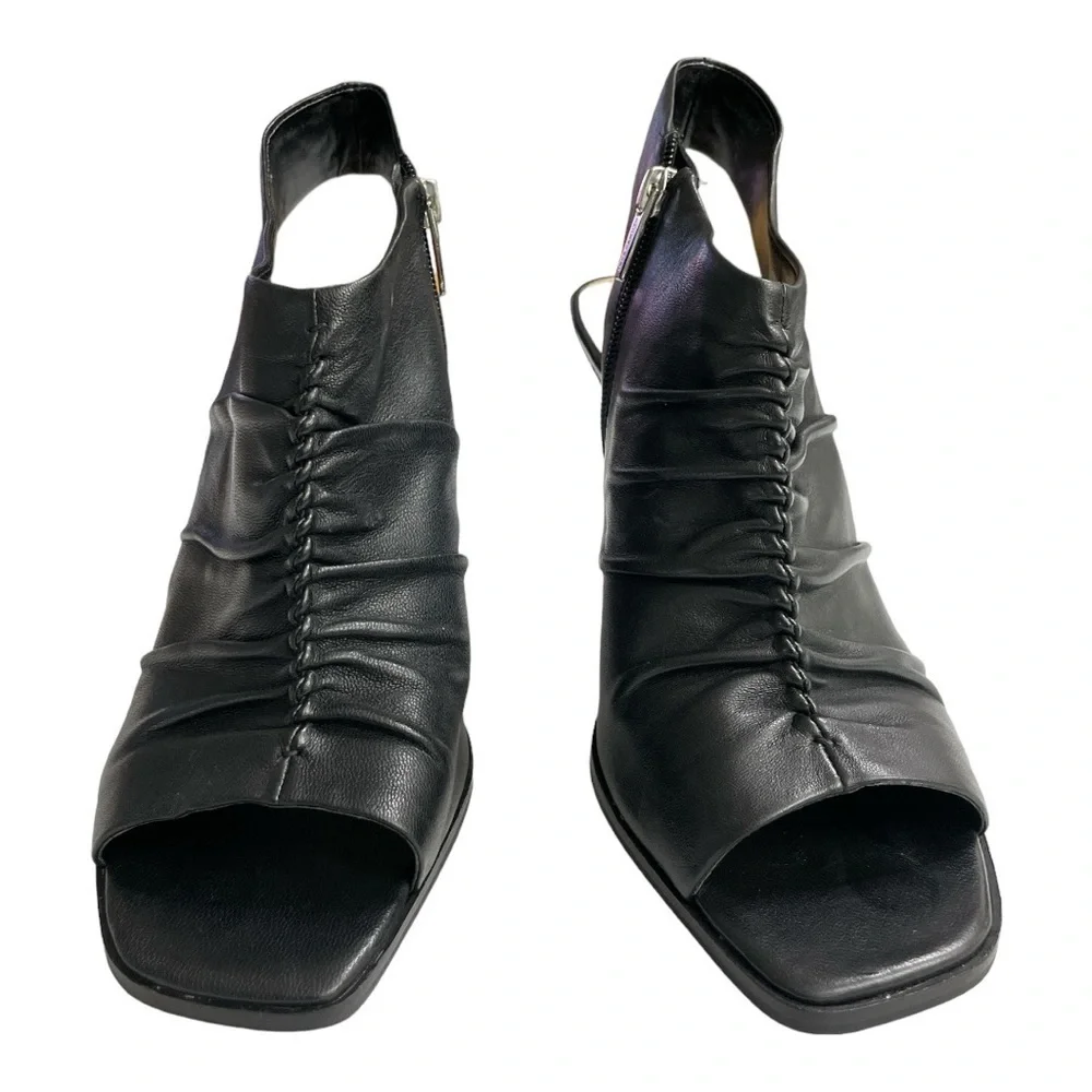 Vince Camuto Jenett Leather Rouched Front Slingback Heeled Booties Black 9 1/2M